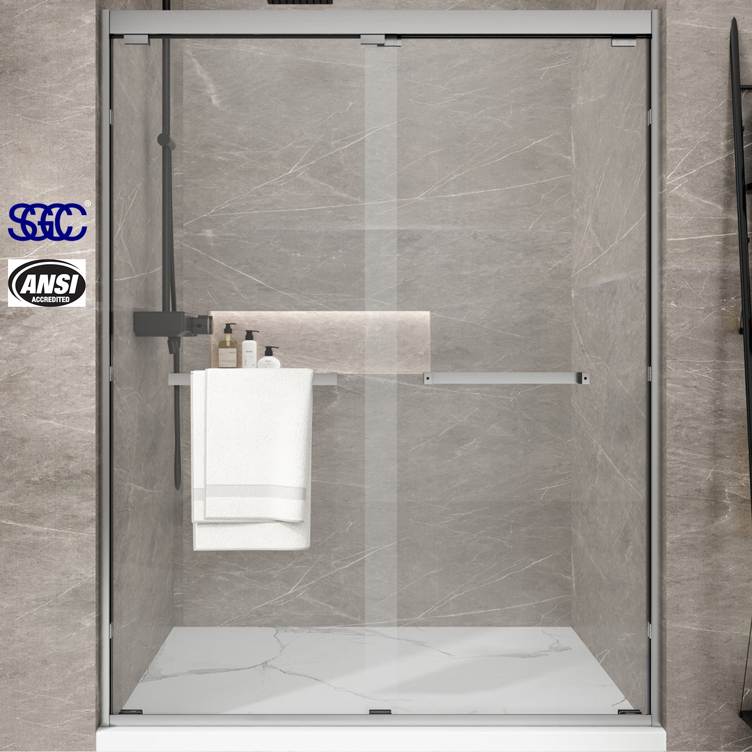 TOOLKISS 56 to 60 in. W x 76 in. H Sliding Framed Shower Door in Black Finish with Clear Glass TOOLKISS 56 to 60 in. W x 76 in. H Sliding Framed Shower Door in Black Finish with Clear Glass
