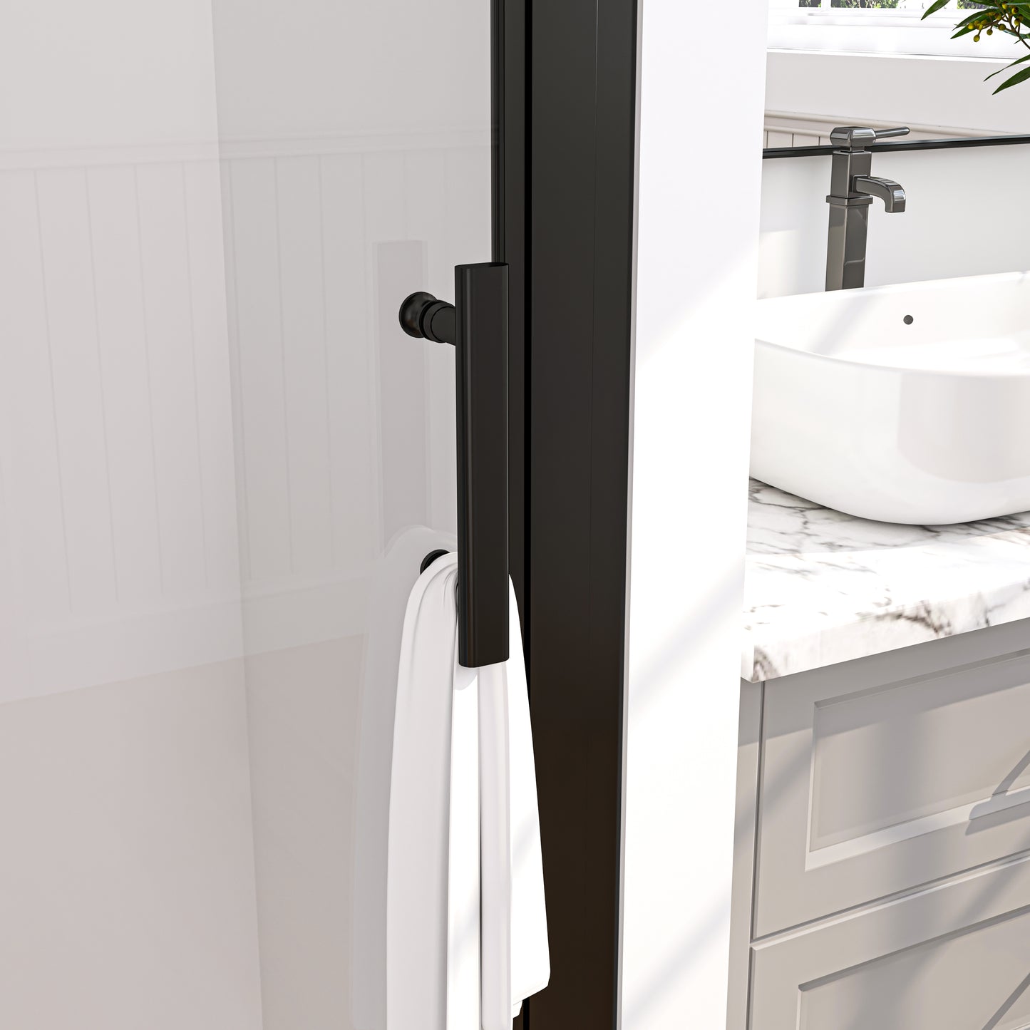 Swing Semi-Frameless Shower Door Matte Black Clear Glass