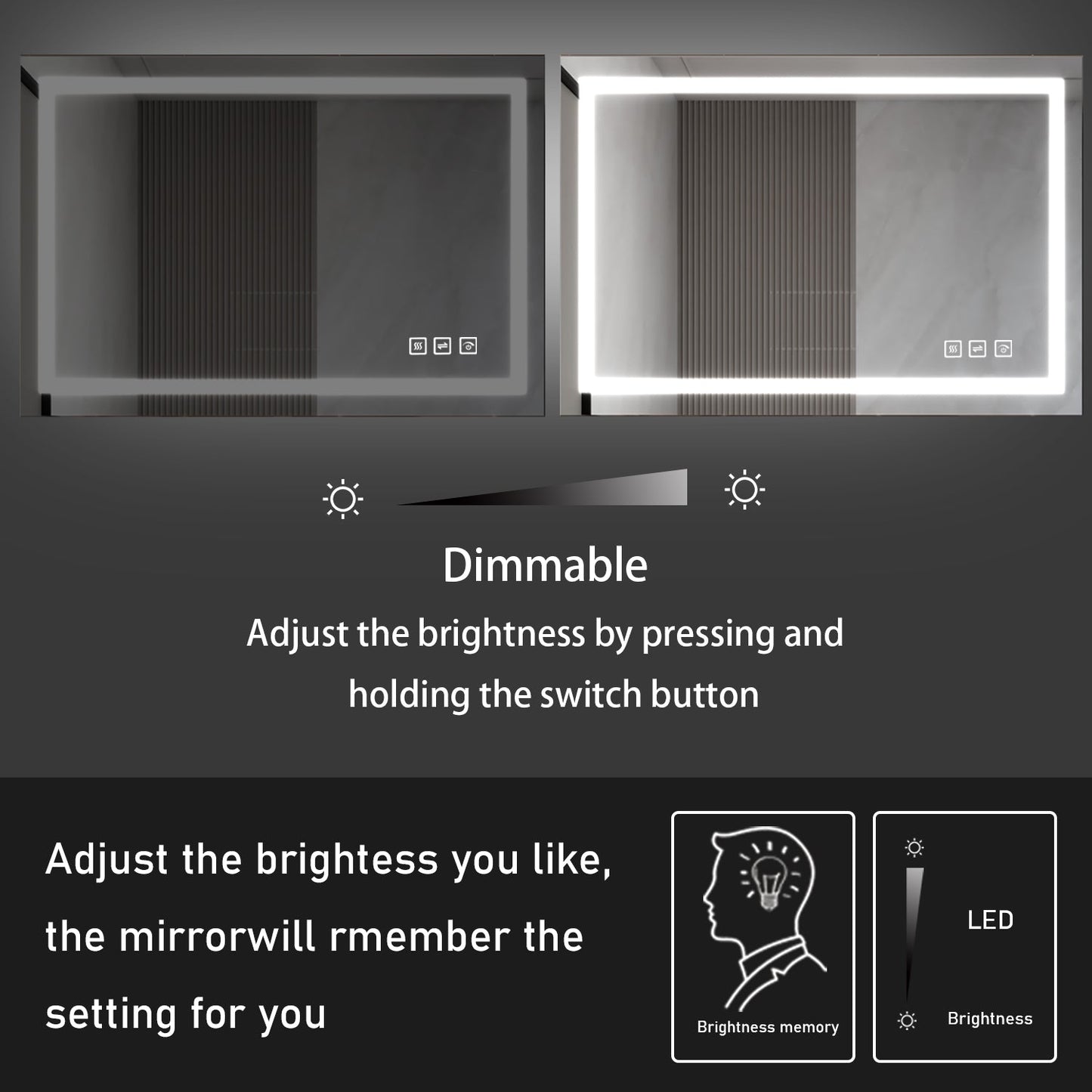 Customized H LED Rectangular Frameless Anti-Fog Bathroom Mirror Front & Backlit Light(8-12 weeks)