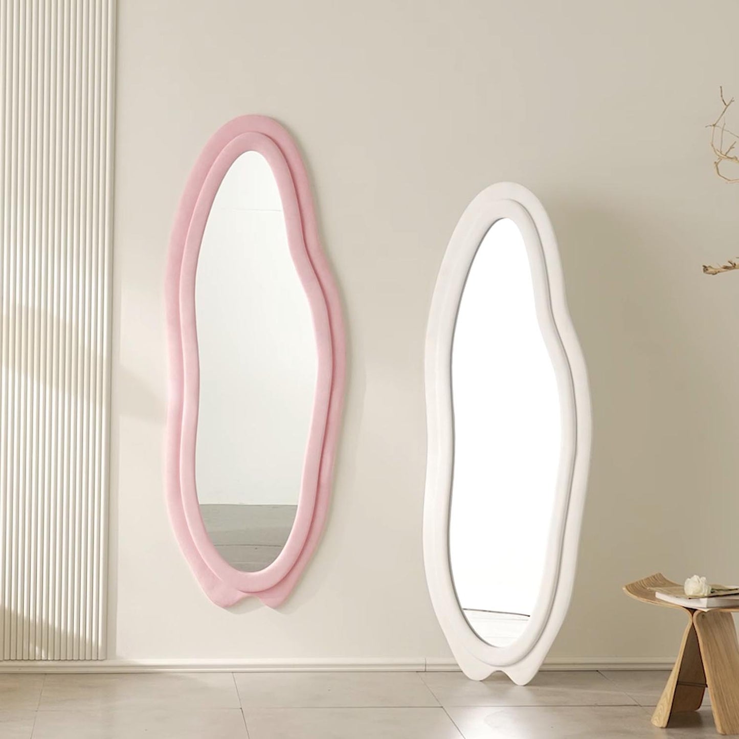 Full Length Irregular Mirror 63 in x 24 in with Flannelette Fabric Frame