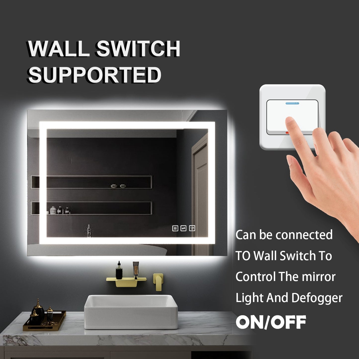 Customized H LED Rectangular Frameless Anti-Fog Bathroom Mirror Front & Backlit Light(8-12 weeks)