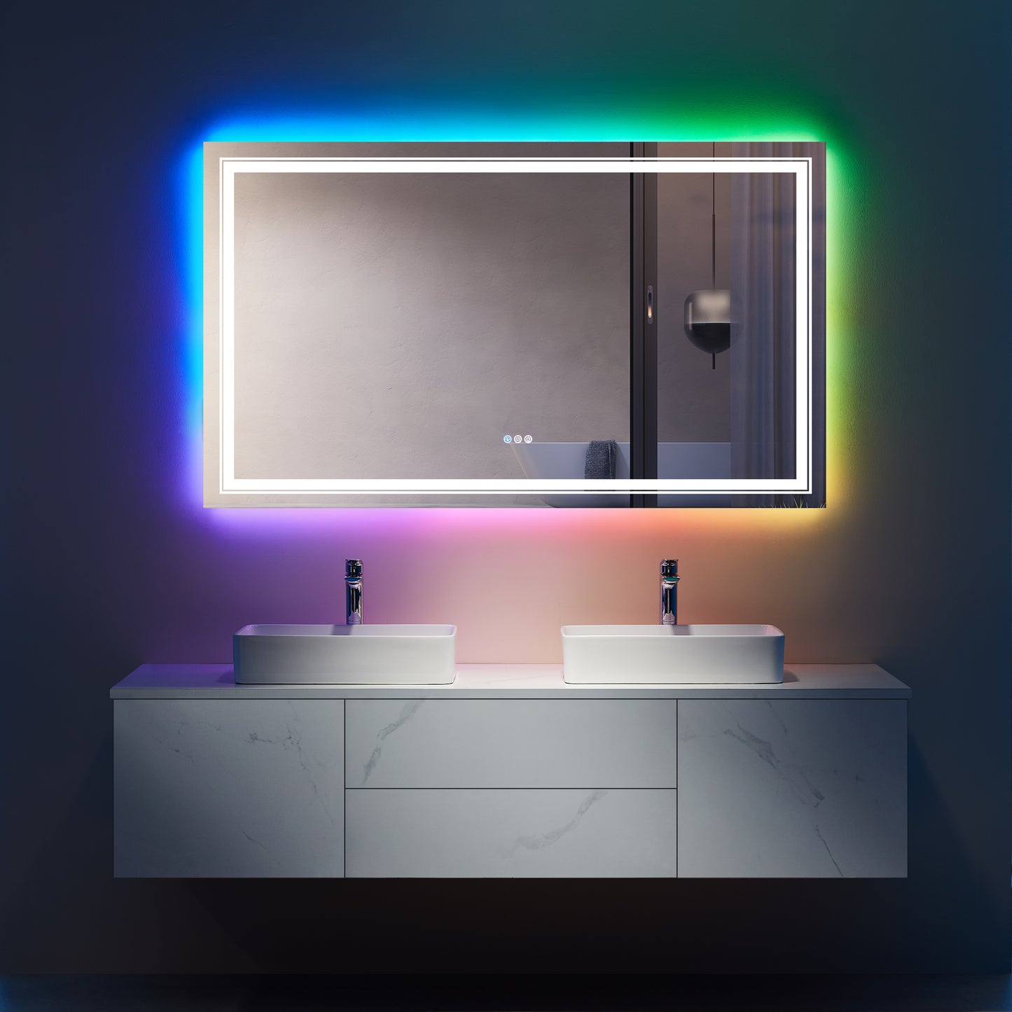 60 in W x36 in. H Led Large Rectangular RGB Anti-Fog Bathroom Mirror Front & Backlit