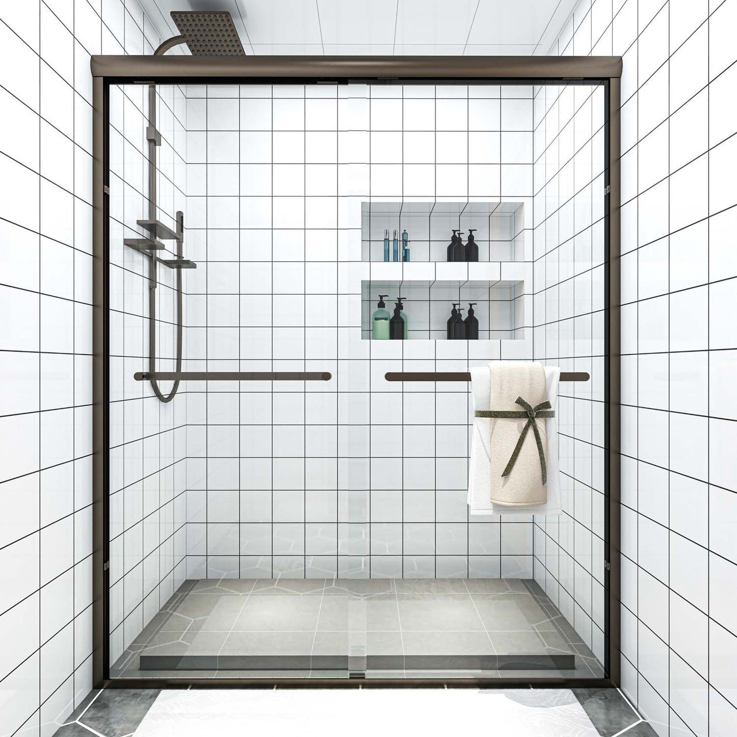 Toolkiss 56’’ to 60’’W x72’’H Semi Frameless Sliding Shower Door, Oil Rubbed Bronze, Clear Glass