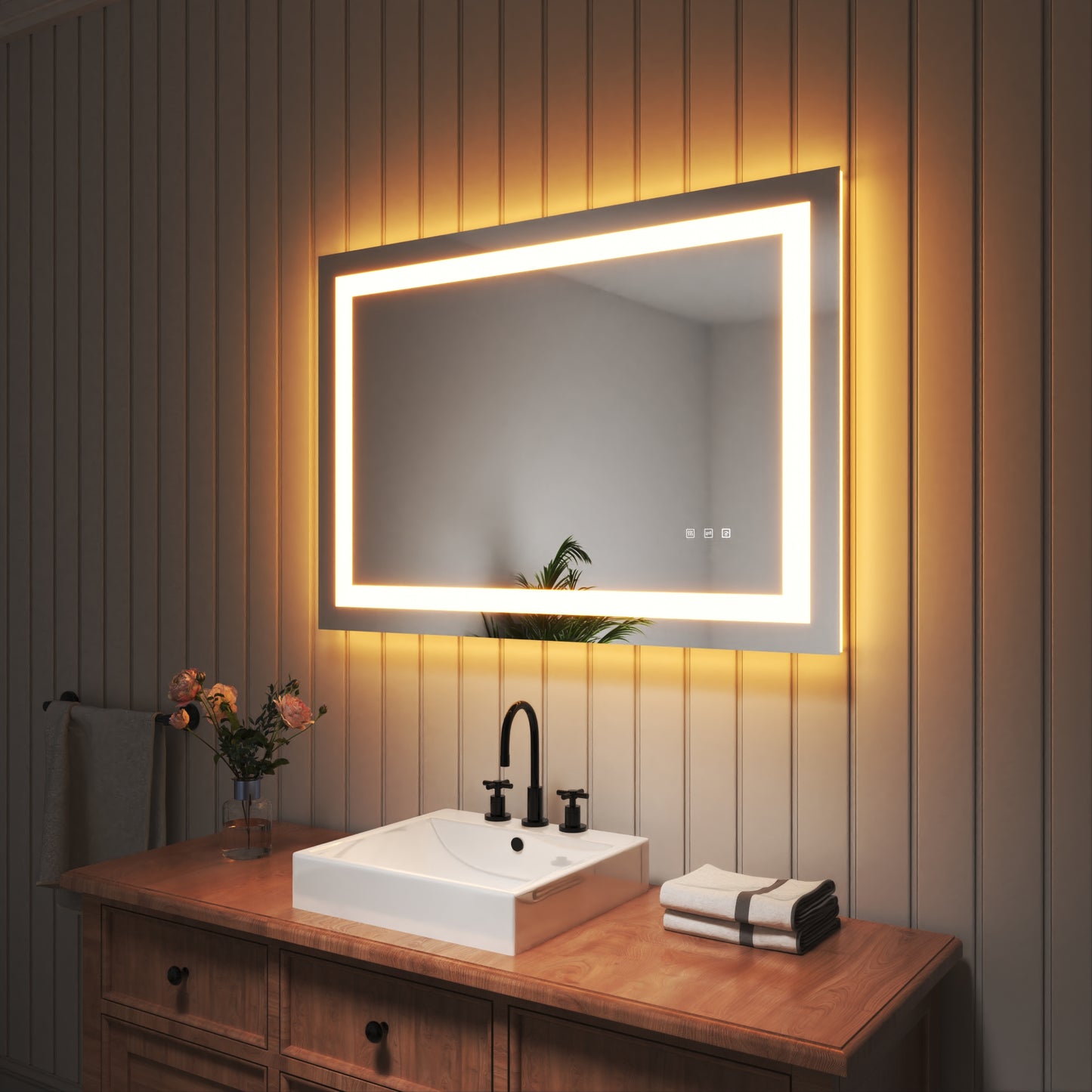 40 in. W x 30 in. H LED Large Rectangular Frameless Anti-Fog Bathroom Mirror Front & Backlit