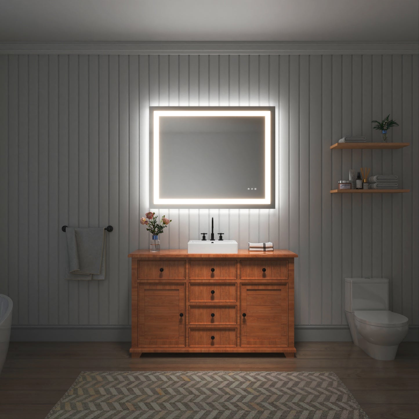 44 in. W x 36 in. H LED Large Rectangular Frameless Anti-Fog Bathroom Mirror Front & Backlit