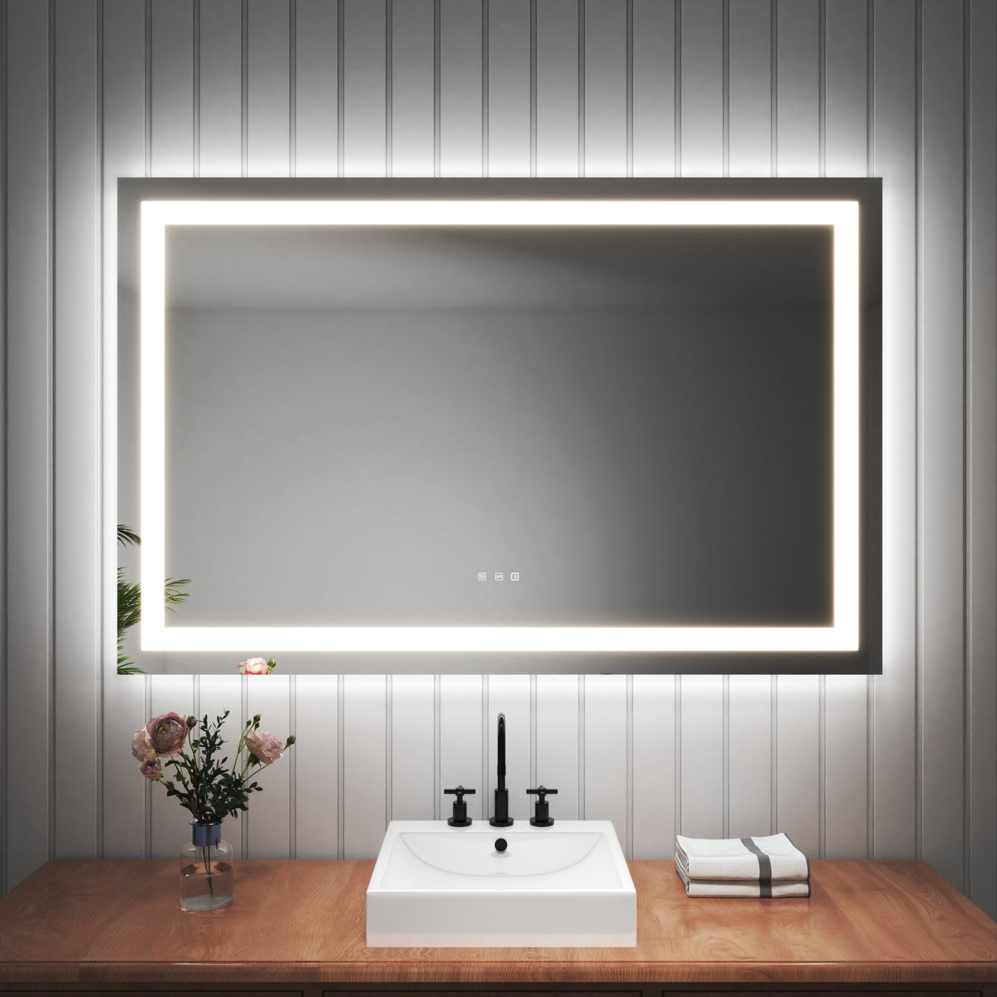 55 in. W x 36 in. H LED Large Rectangular Frameless Anti-Fog Bathroom Mirror Front & Backlit