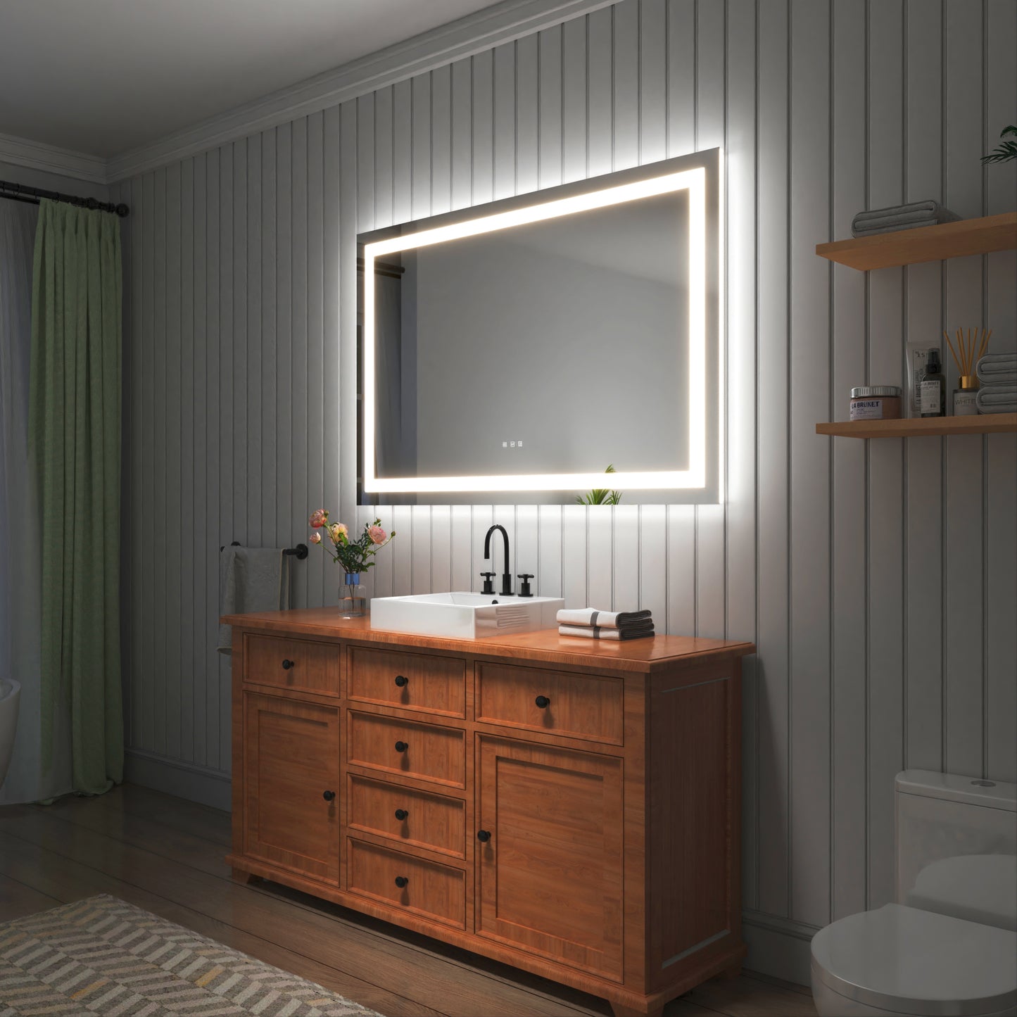 55 in. W x 36 in. H LED Large Rectangular Frameless Anti-Fog Bathroom Mirror Front & Backlit
