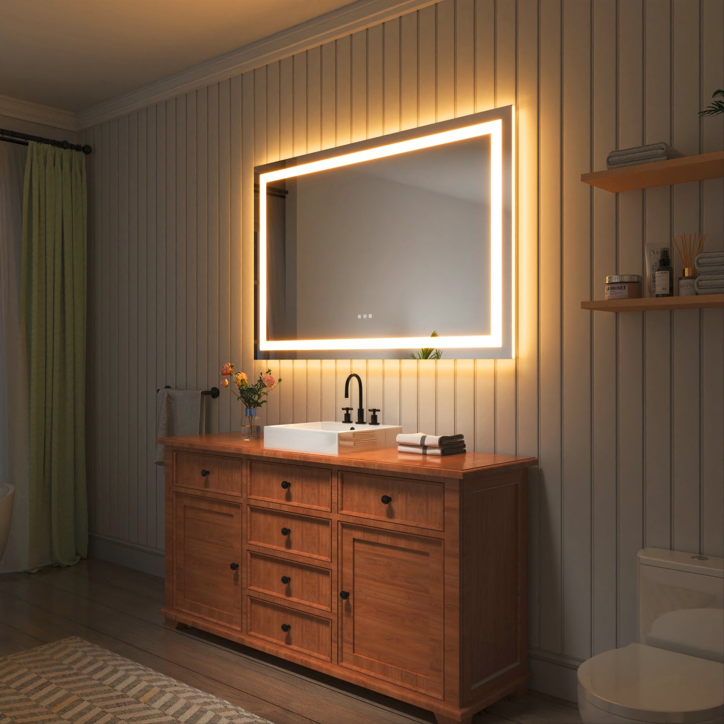 55 in. W x 36 in. H LED Large Rectangular Frameless Anti-Fog Bathroom Mirror Front & Backlit