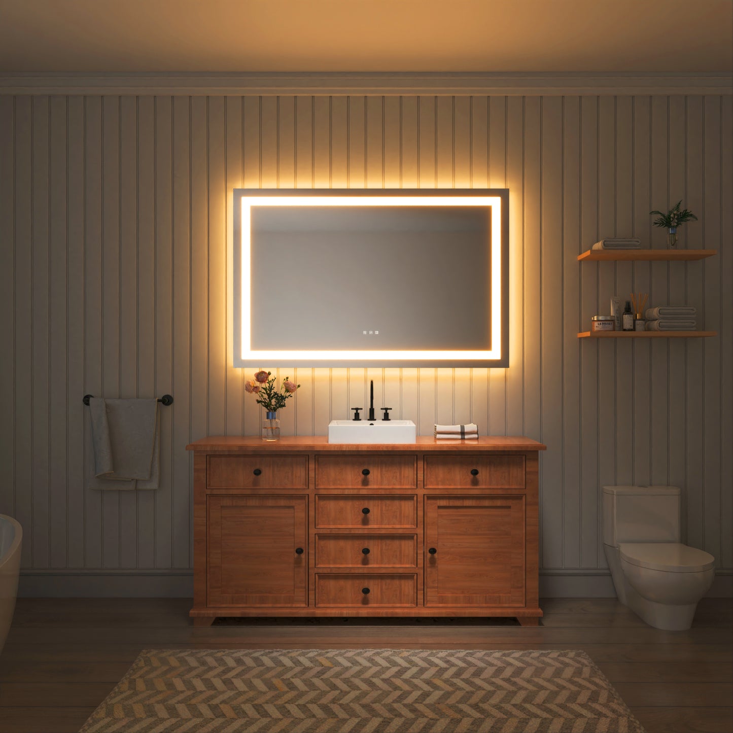 55 in. W x 36 in. H LED Large Rectangular Frameless Anti-Fog Bathroom Mirror Front & Backlit