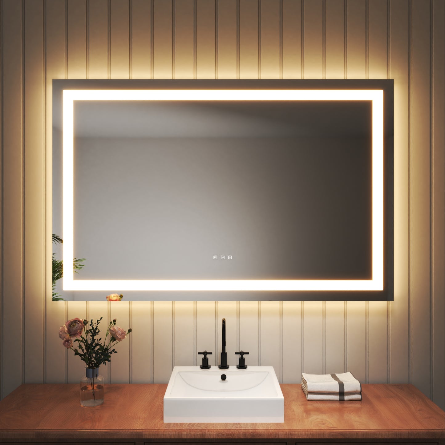 55 in. W x 36 in. H LED Large Rectangular Frameless Anti-Fog Bathroom Mirror Front & Backlit