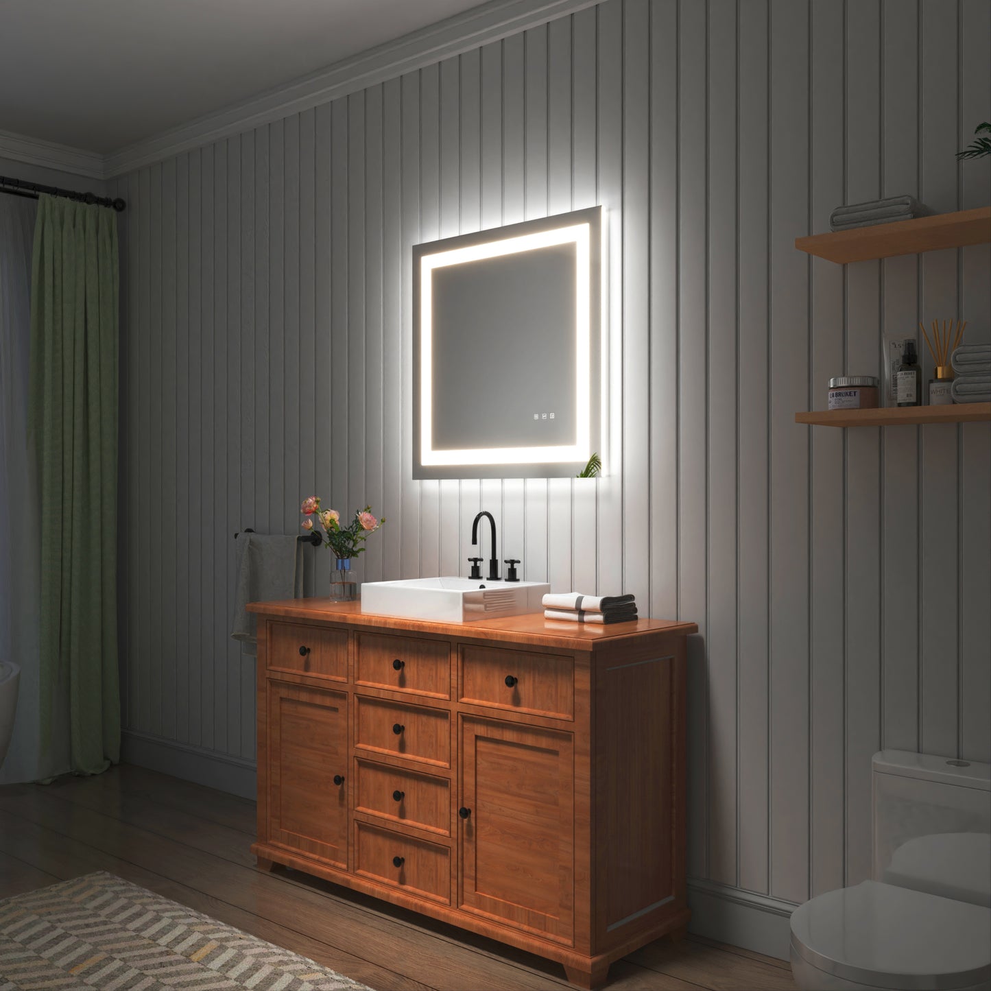 30 in. W x 30 in. H LED Large Rectangular Frameless Anti-Fog Bathroom Mirror Front & Backlit