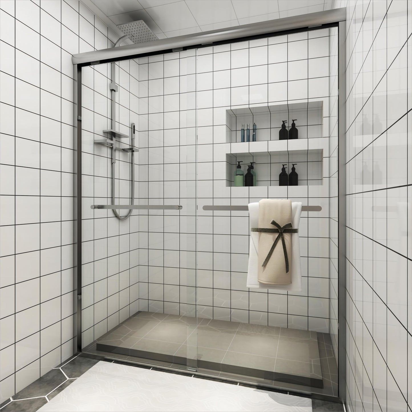 TOOLKISS Sliding Framed Shower Door wtih Double Towel Bars Customization(TK19118)