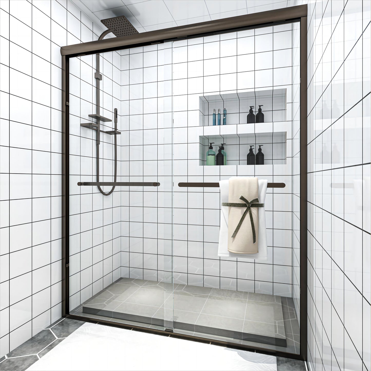 TOOLKISS Sliding Framed Shower Door wtih Double Towel Bars Customization(TK19118)