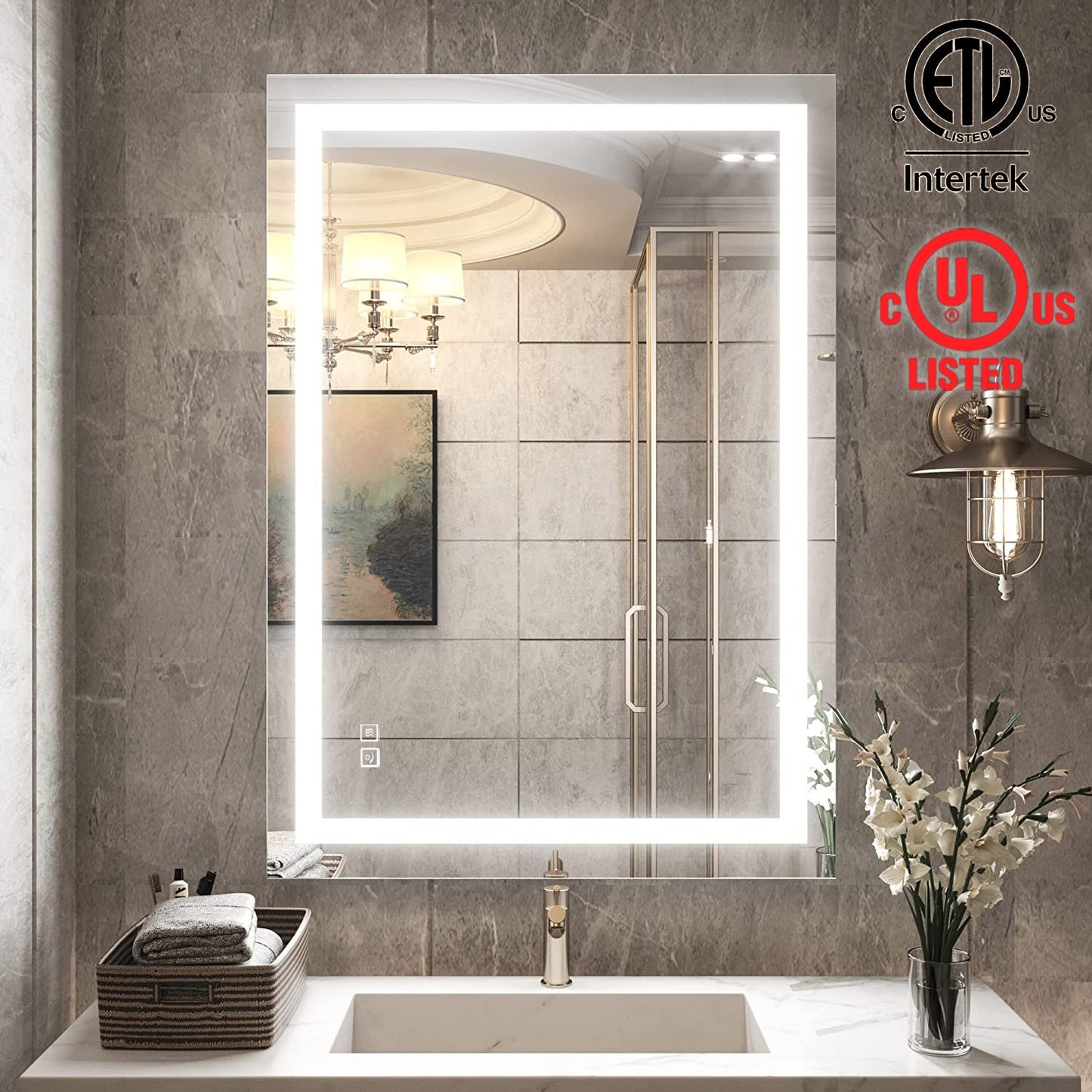 24 in. W x 32 in. H Frameless Anti-Fog LED Bathroom Vanity Mirror Front Light