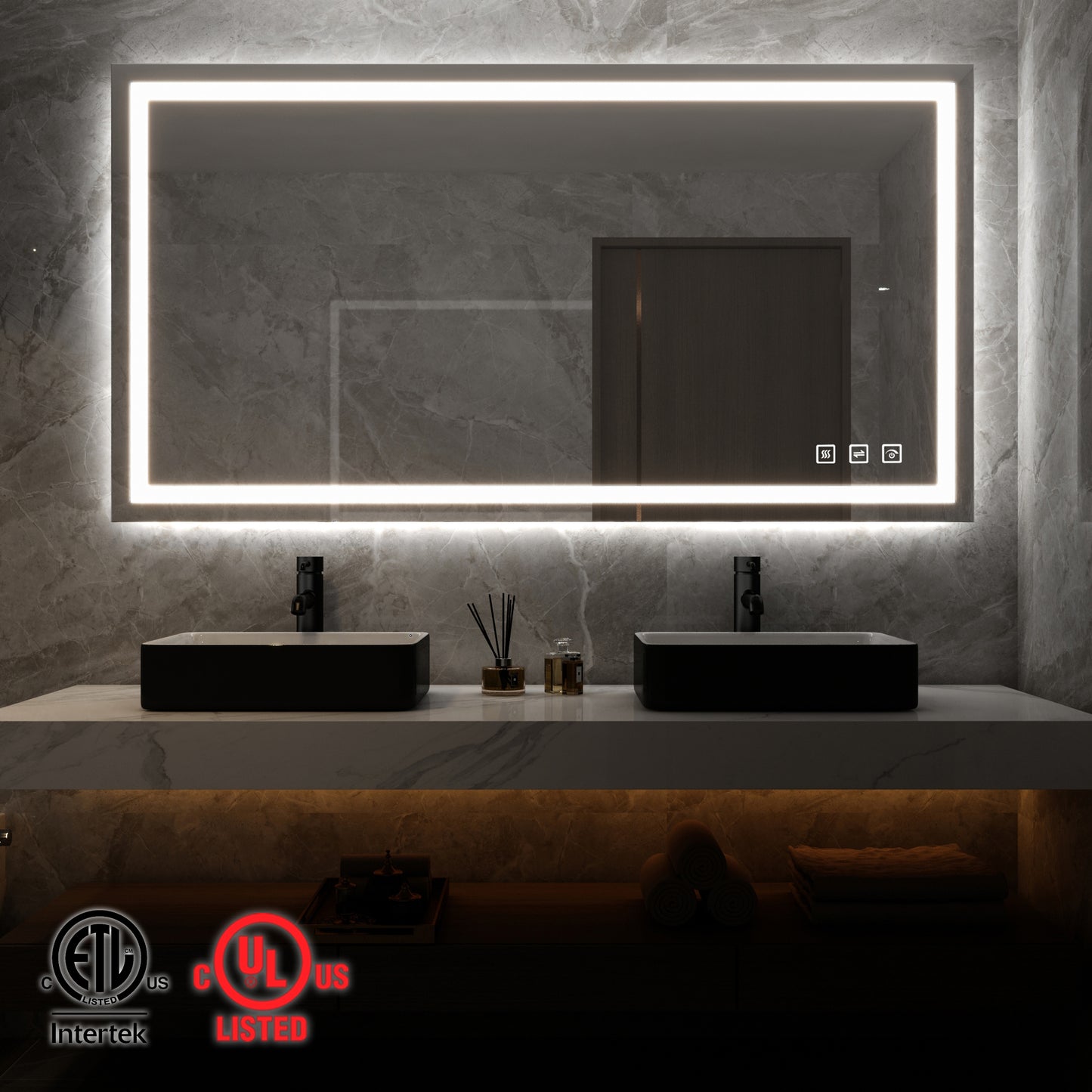 60 in. W x 36 in. H LED Rectangular Frameless Anti-Fog Bathroom Mirror Front Light