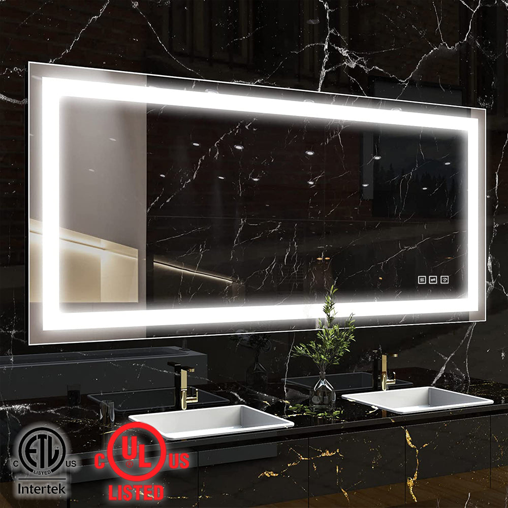 60 in. W x 28 in. H LED Rectangular Frameless Anti-Fog Bathroom Mirror Front Light