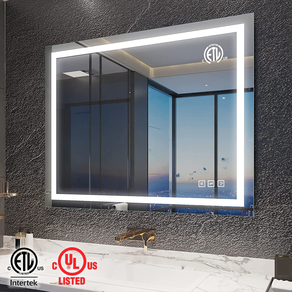 40 in. W x 32 in. H LED Rectangular Frameless Anti-Fog Bathroom Mirror Front Light