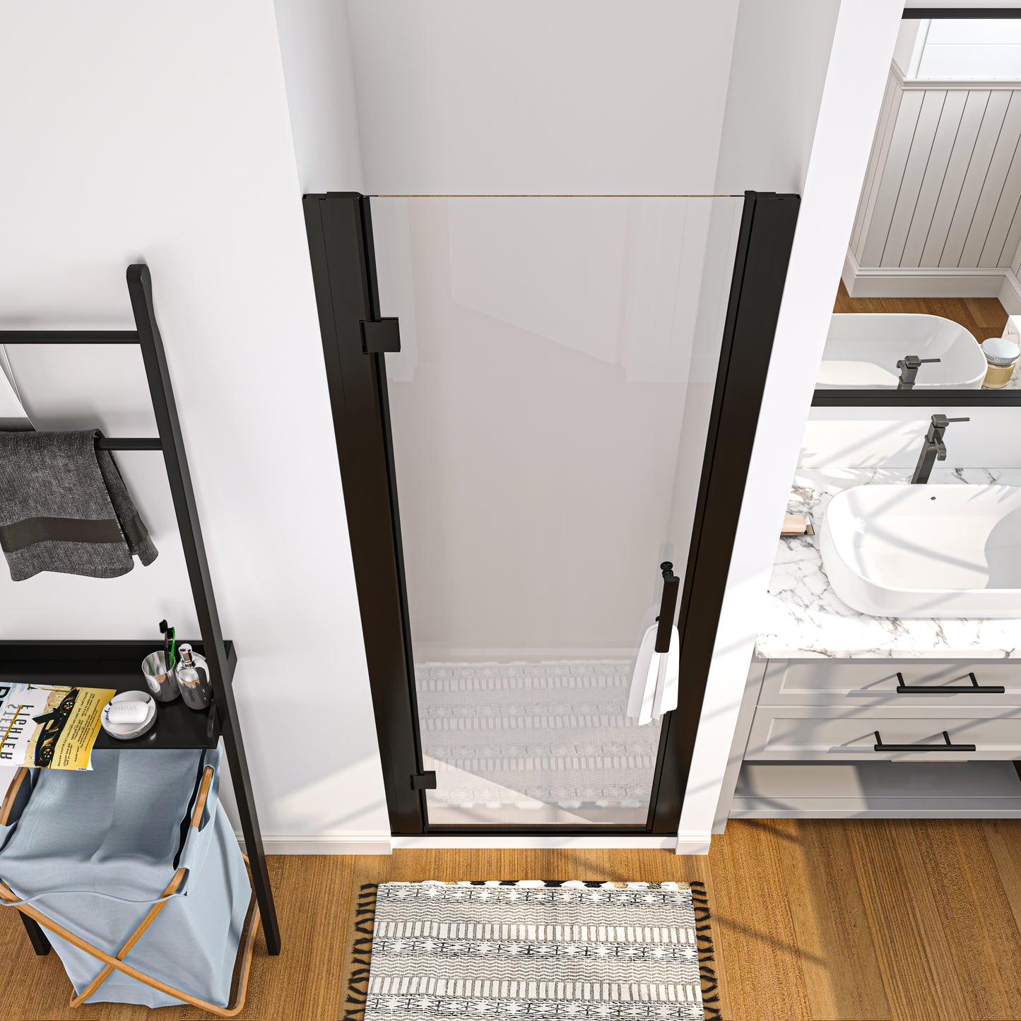 Swing Semi-Frameless Shower Door Matte Black Clear Glass