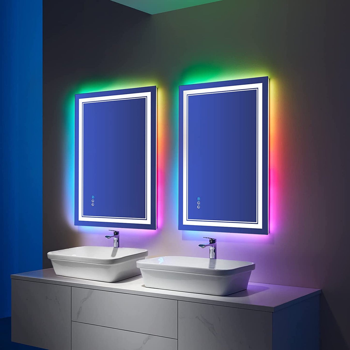 20 in. W x 28 in. H Led Rectangular RGB Anti-Fog Bathroom Mirror Front & Backlit