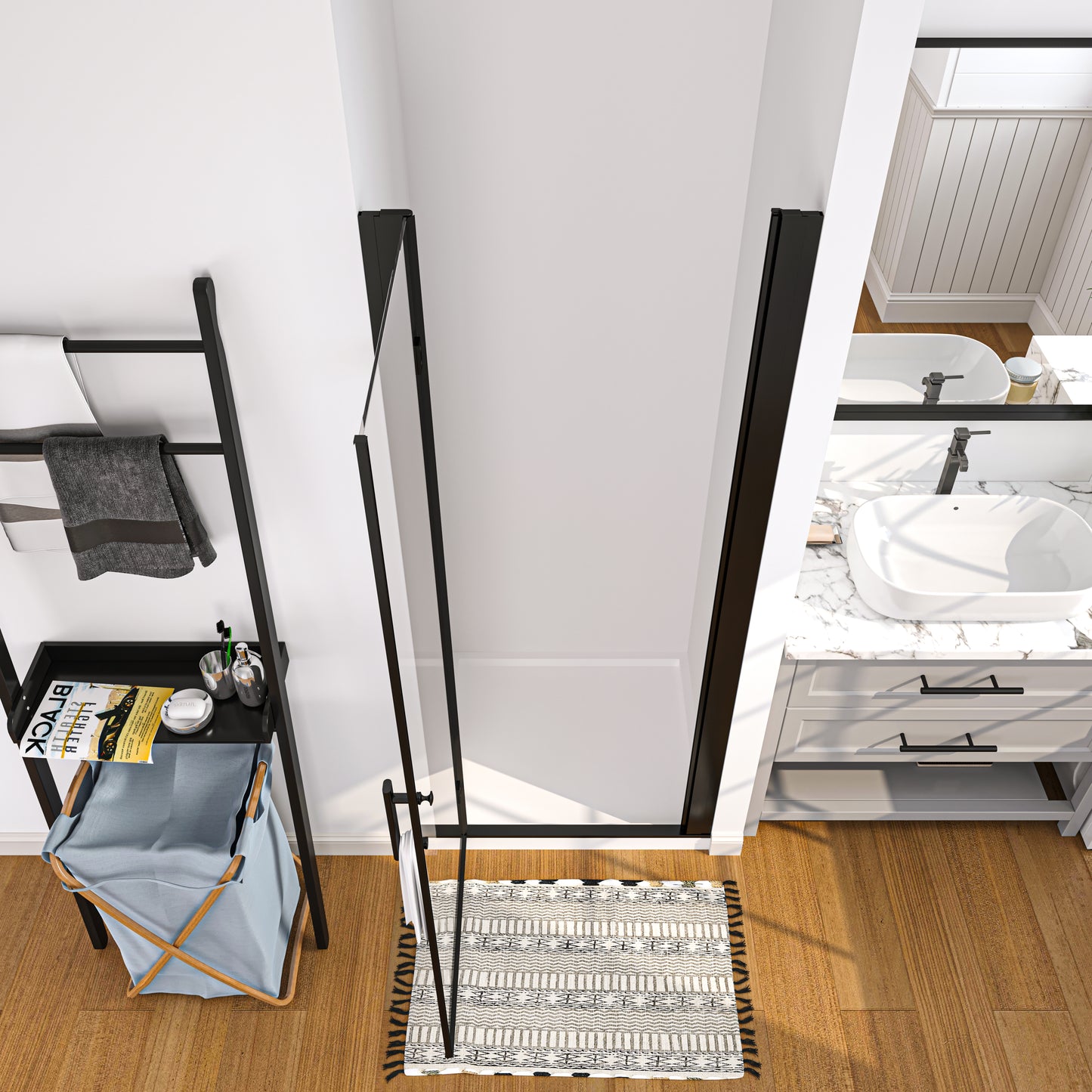 Swing Semi-Frameless Shower Door Matte Black Clear Glass