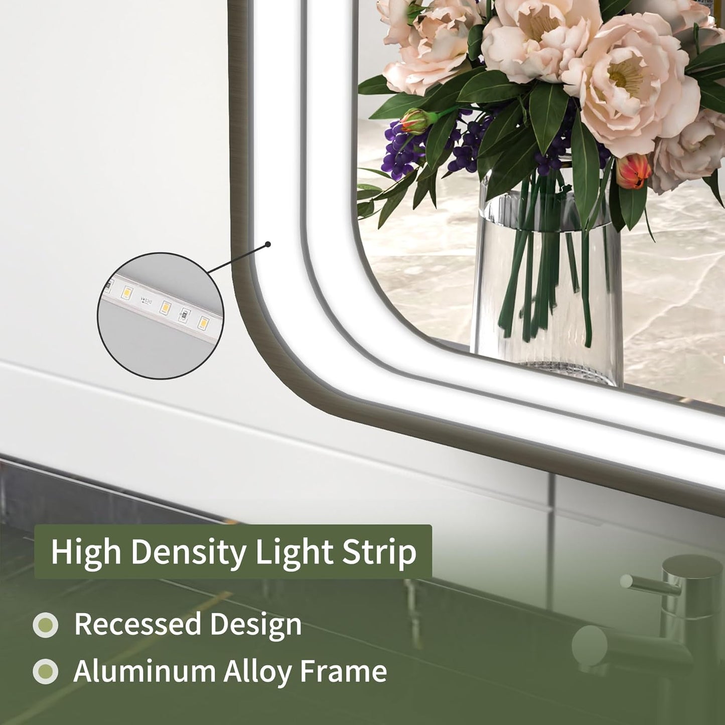 TOOLKISS® Rectangular Black Framed Anti-Fog LED Wall Bathroom Vanity Mirror with Front Light