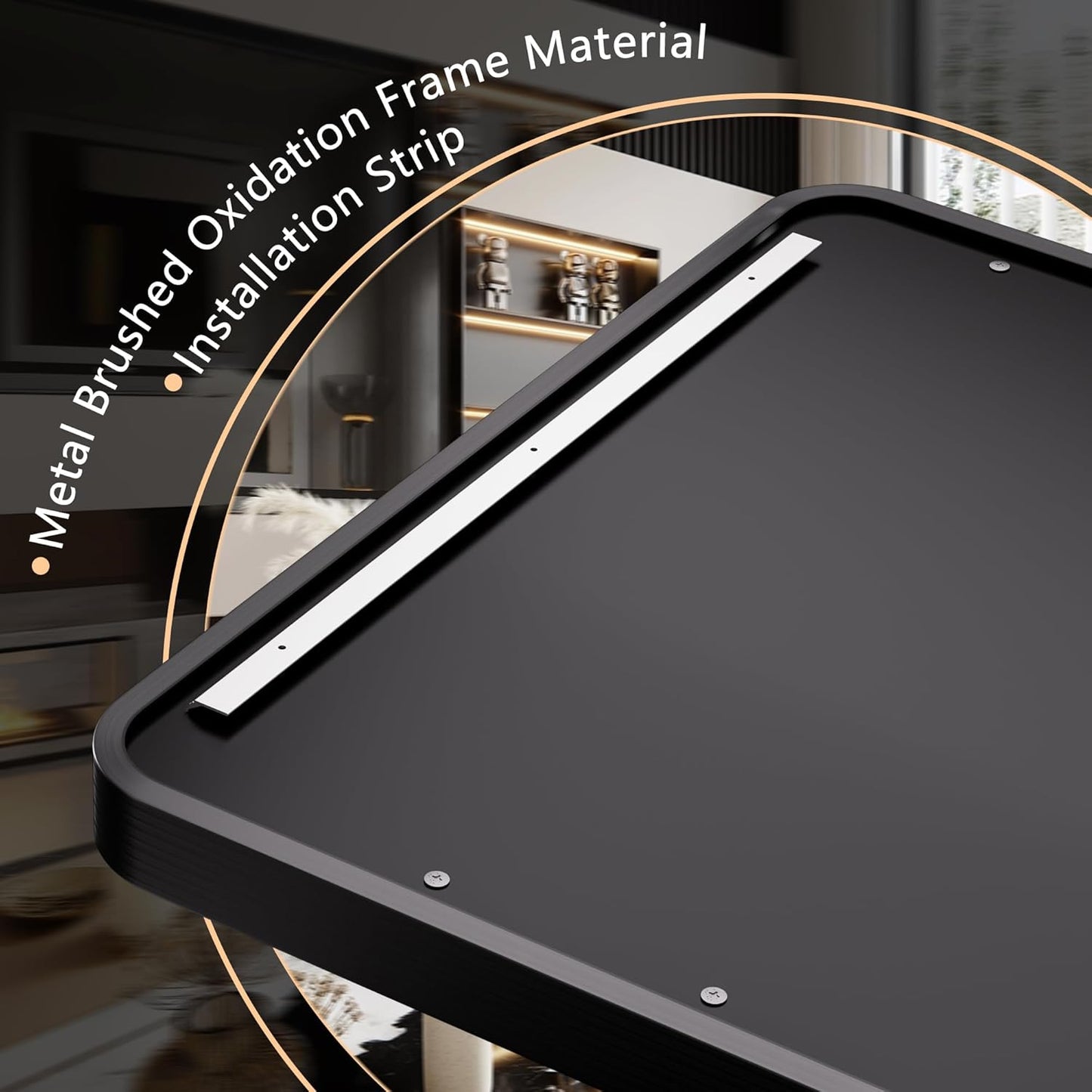 TOOLKISS® Rectangular Black Framed Anti-Fog LED Wall Bathroom Vanity Mirror with Front Light
