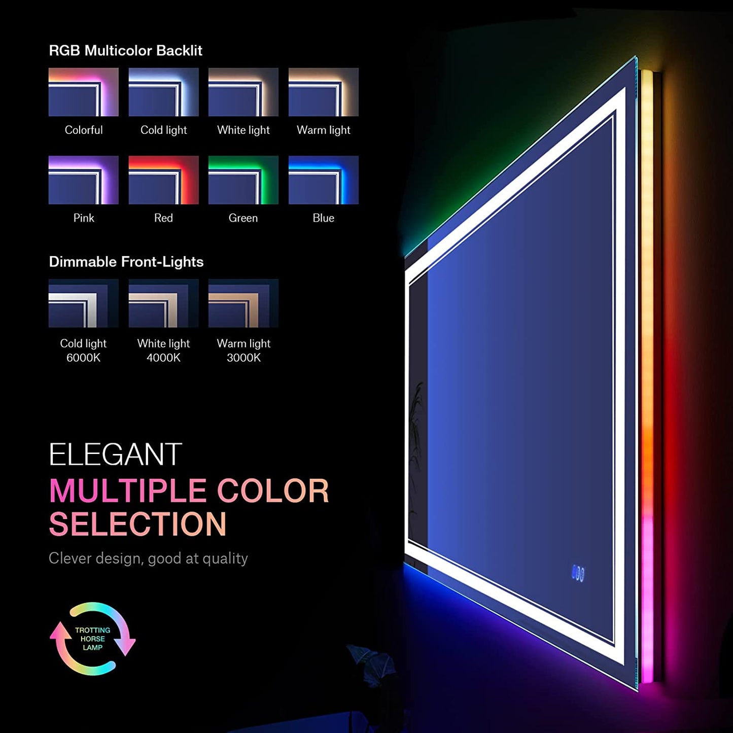 40 in. W x24 in. H L Led Rectangular RGB Anti-Fog Bathroom Mirror Front & Backlit