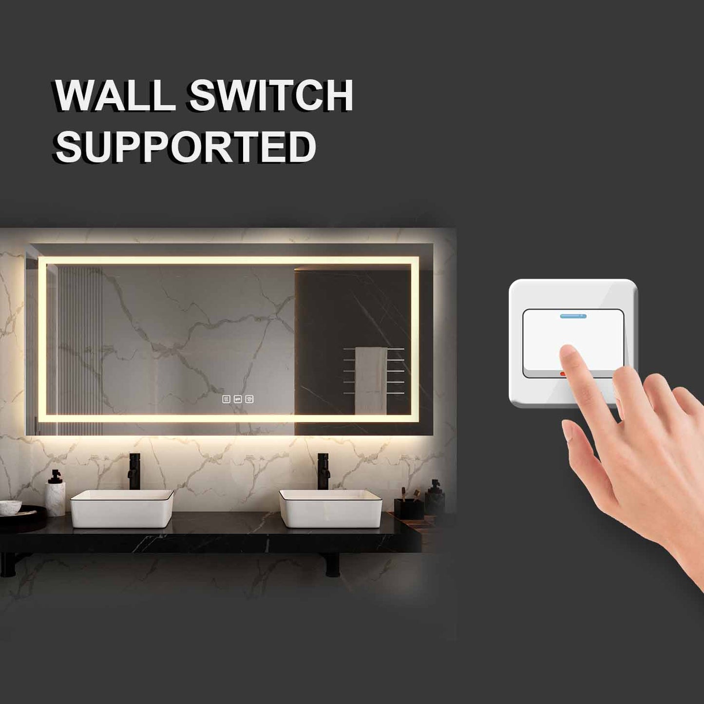 72 in. W x 36 in. H LED Large Rectangular Frameless Anti-Fog Bathroom Mirror Front & Backlit