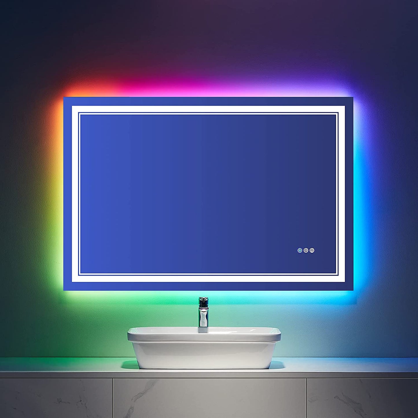 48 in W x 32 in. H Led Large Rectangular RGB Anti-Fog Bathroom Mirror Front & Backlit