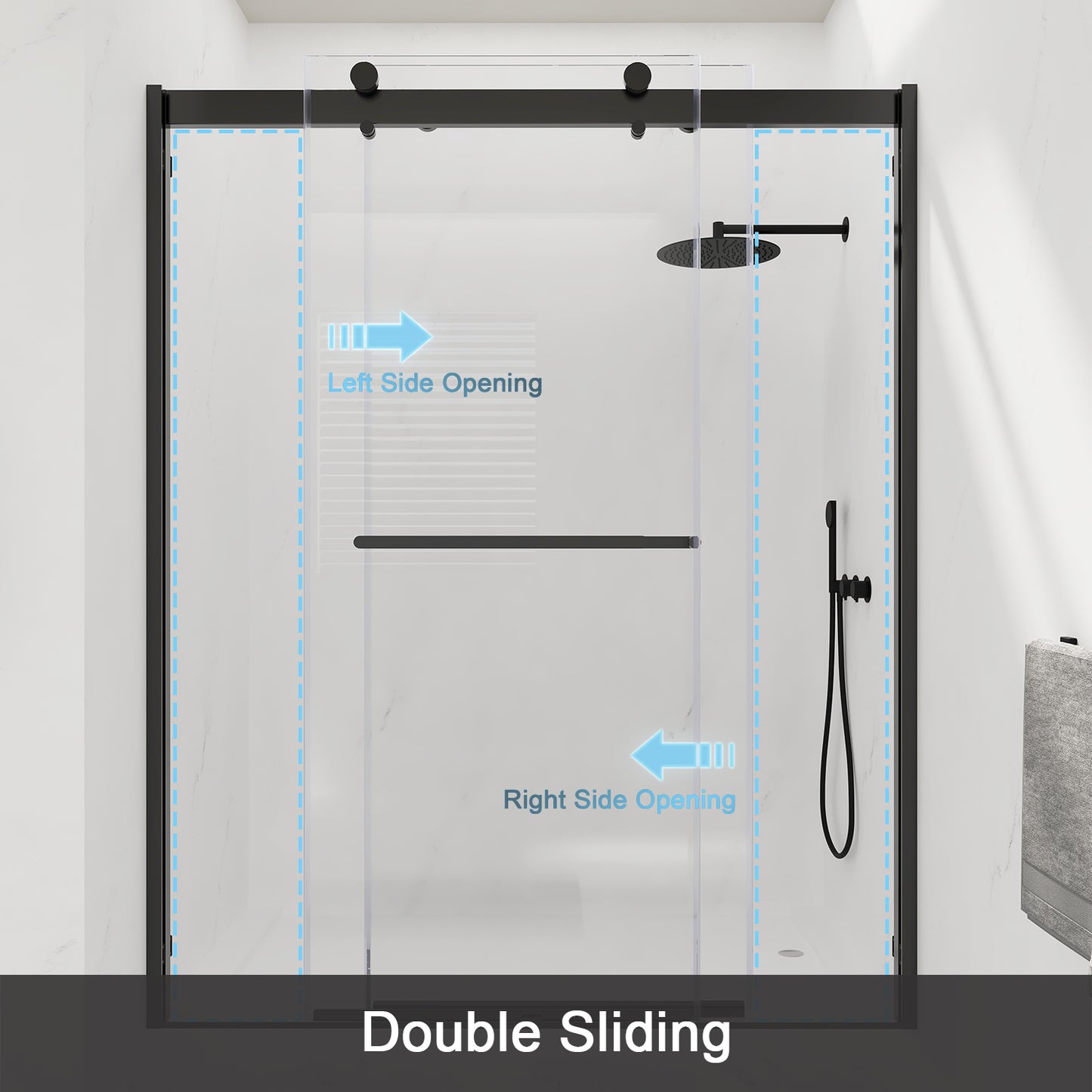 56 in. to 61 in. W x 76 in. H Sliding Framed Shower Door in Matte Black with Clear Glass