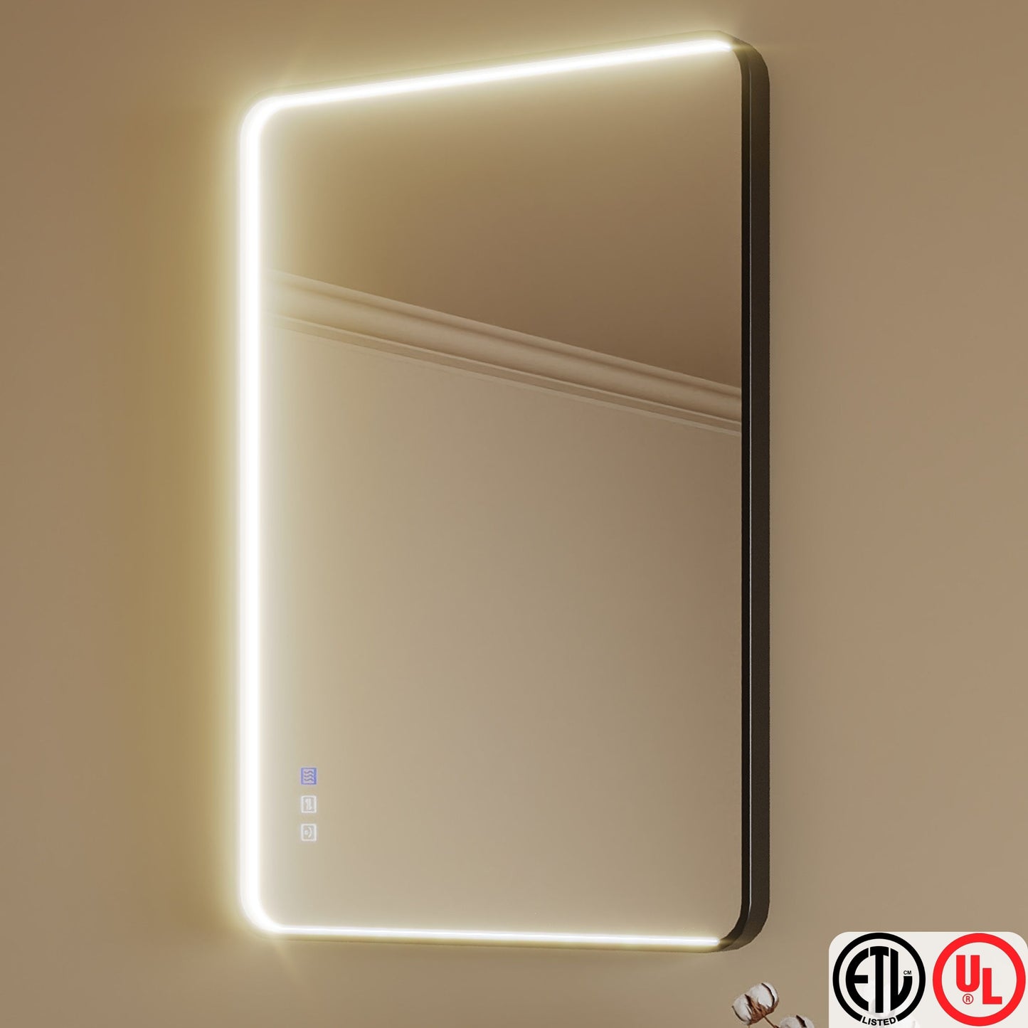 TOOLKISS® Rectangular Black Framed Anti-Fog LED Wall Bathroom Vanity Mirror with Front Light