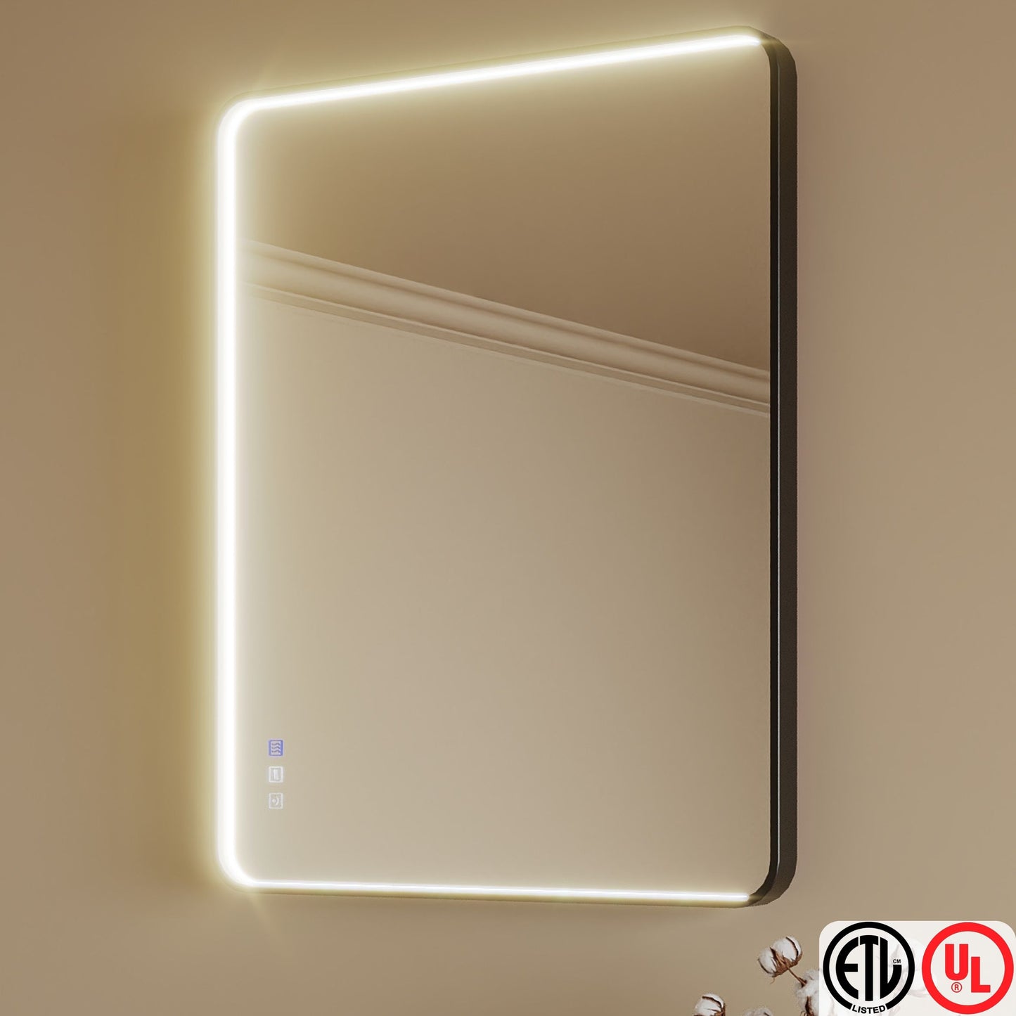 TOOLKISS® Rectangular Black Framed Anti-Fog LED Wall Bathroom Vanity Mirror with Front Light