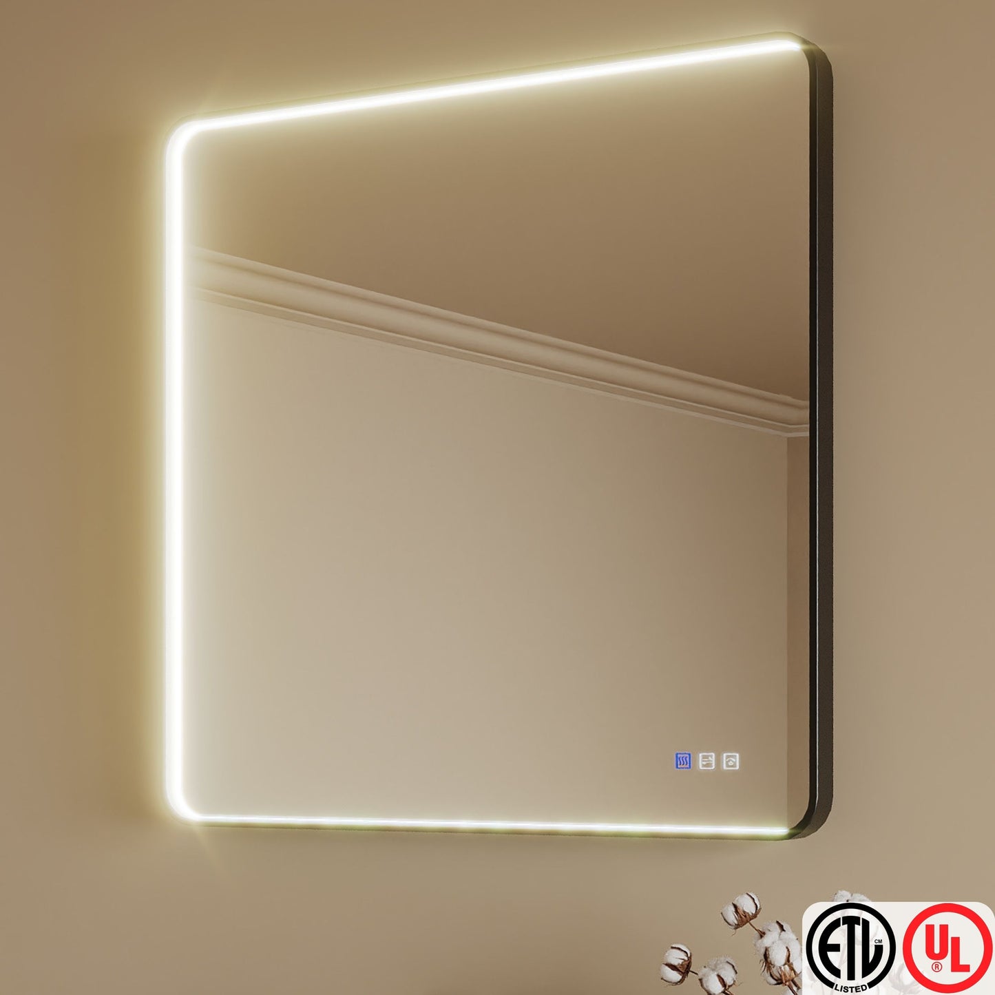 TOOLKISS® Rectangular Black Framed Anti-Fog LED Wall Bathroom Vanity Mirror with Front Light
