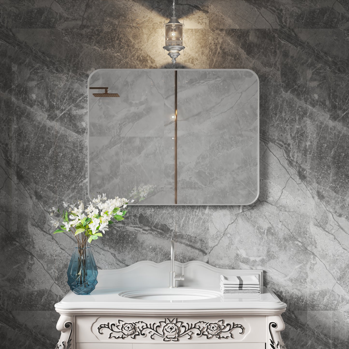Square Framed Bathroom Wall Mirrors Aluminum Frame (Horizontal/Vertical)