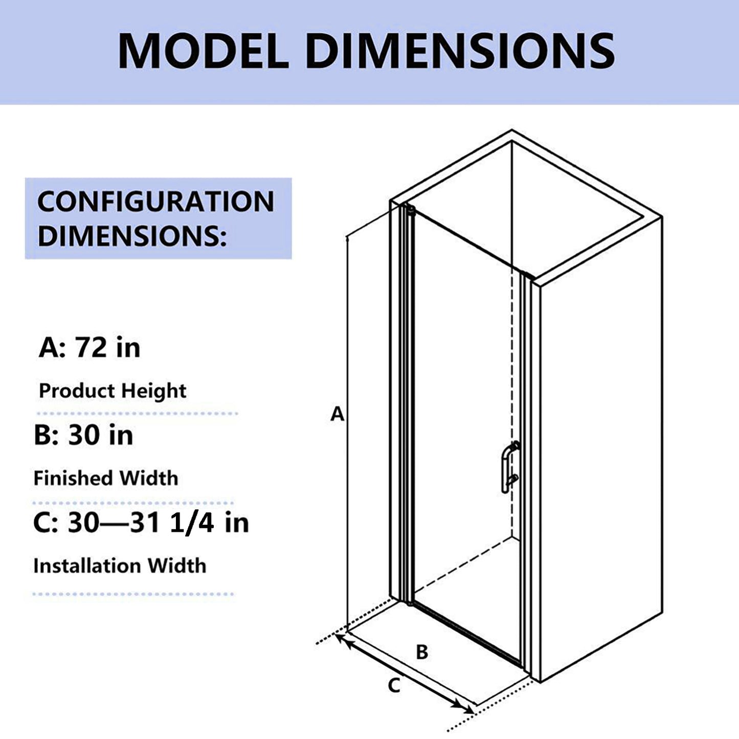 30-31 1/4'' in. W x 72 in. H Pivot Swing Frameless Shower Door in Chrome with Clear Glass