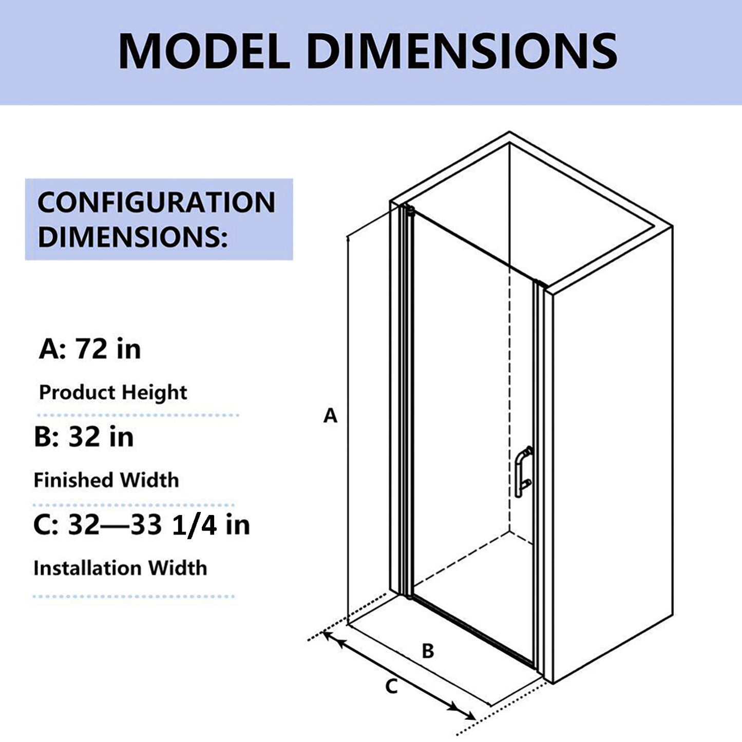 32-33 1/4'' in. W x 72 in. H Pivot Swing Frameless Shower Door in Chrome with Clear Glass