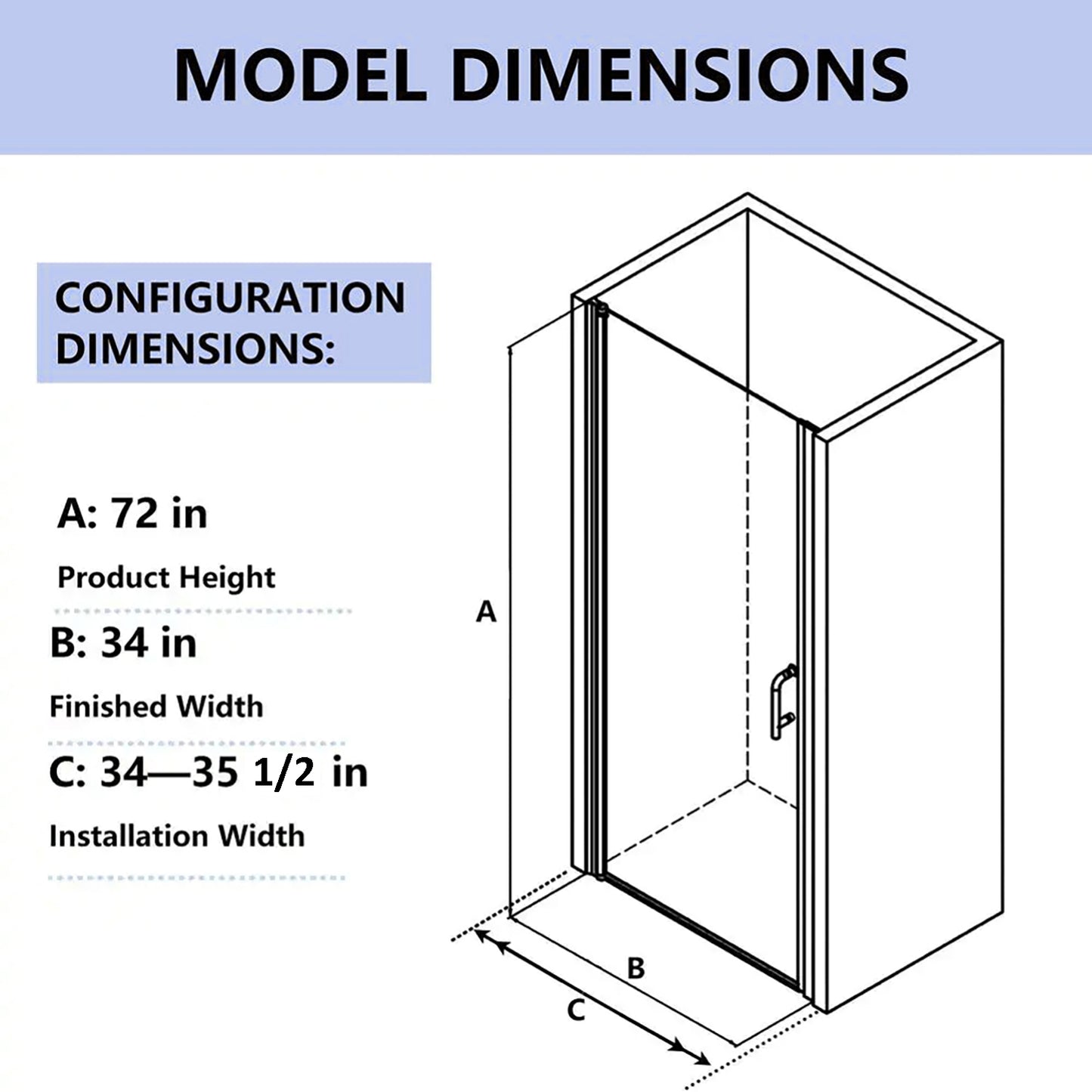 34-35 1/2'' in. W x 72 in. H Pivot Swing Frameless Shower Door in Chrome with Clear Glass