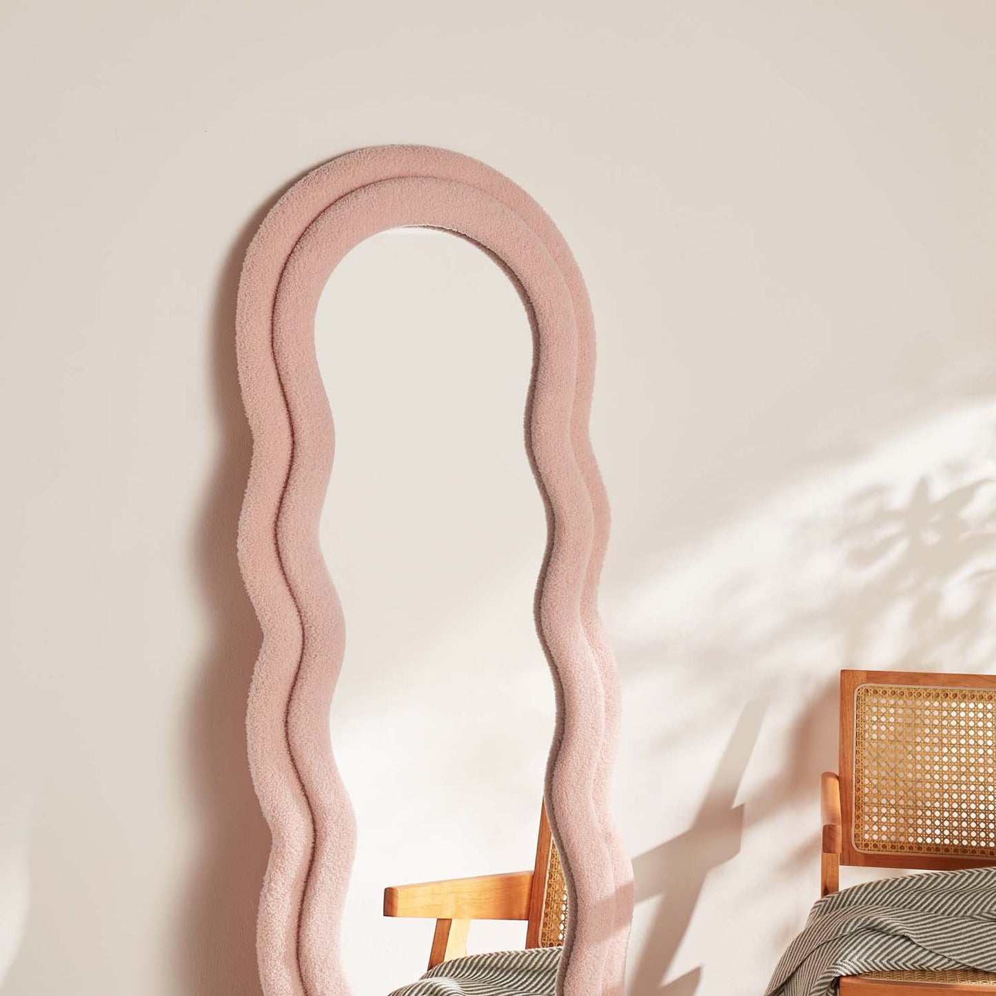 Wavy Full Length Mirror with Flannelette Fabric Frame 63’’ x 24’’ (H x W) Pink