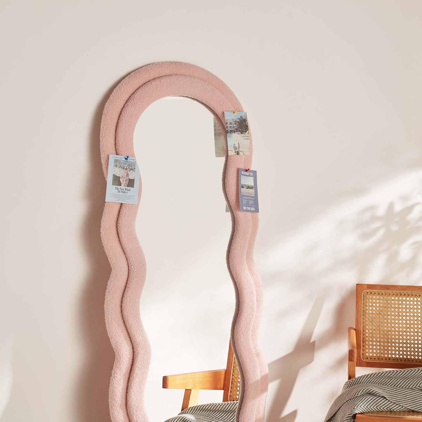 Wavy Full Length Mirror with Flannelette Fabric Frame 63’’ x 24’’ (H x W) Pink