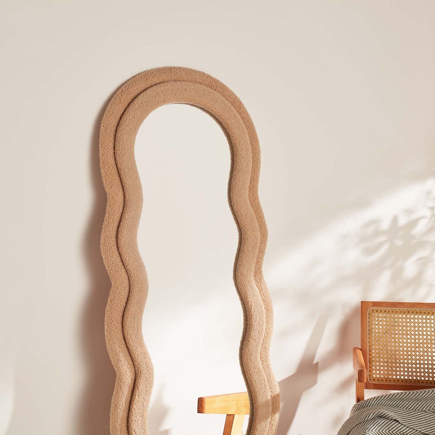 Wavy Mirror Full Length with Flannelette Fabric Frame 63’’ x 24’’ (H x W) Milk Tea