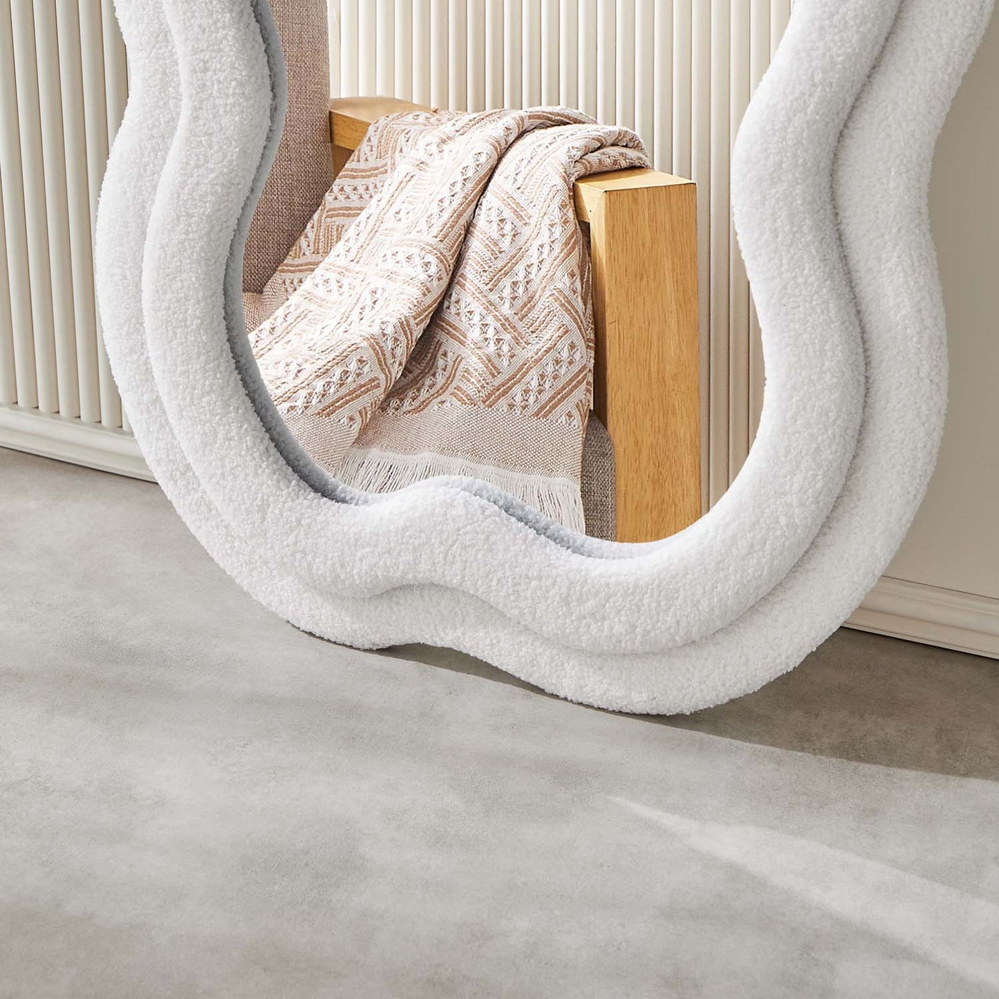 Full Length Standing Wavy Mirror 63’’ x 24’’ (H x W) with Flannelette Fabric Frame White