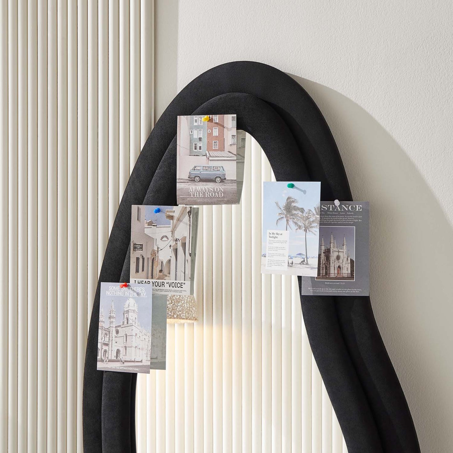 Full Length Irregular Mirror 63 in x 24 in with Flannelette Fabric Frame Black