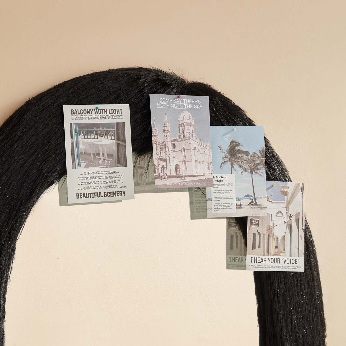 Black Arched Full Length Mirror with Fur Frame 63 in x 24 in