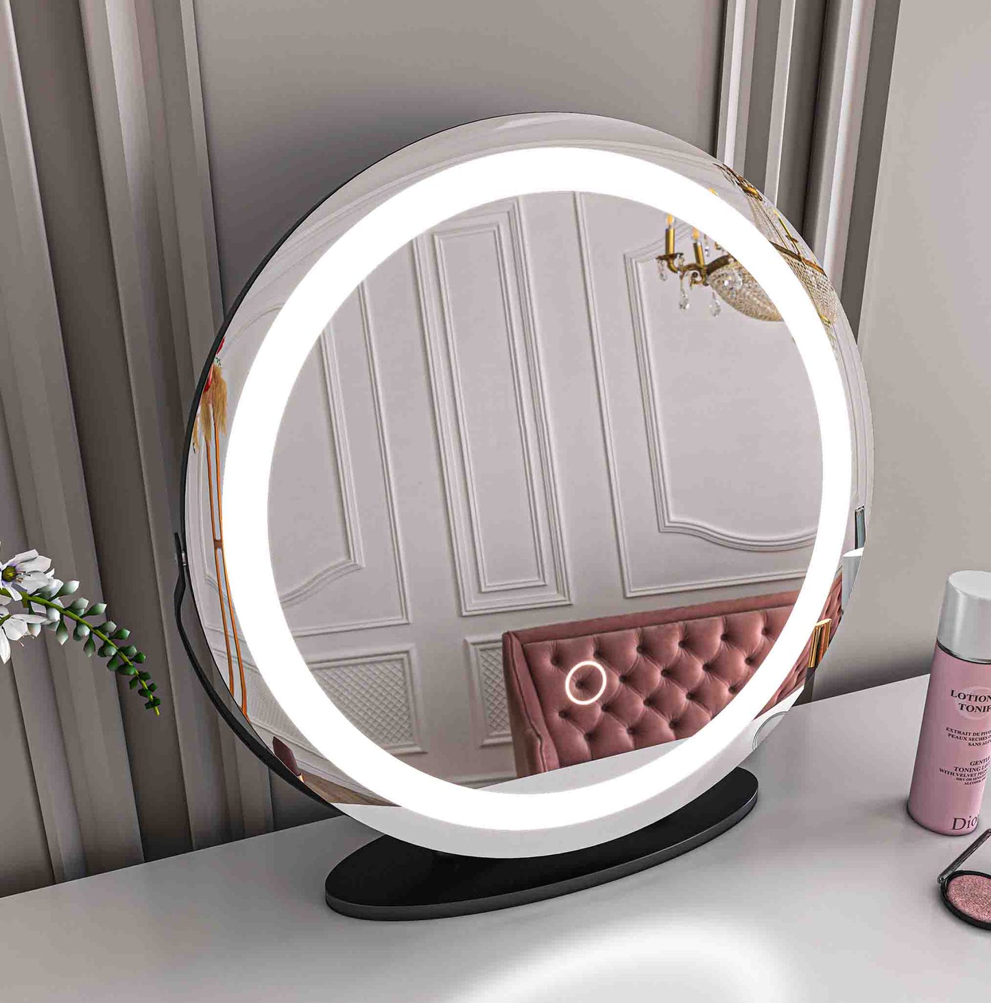 19'' Round Makeup Vanity Mirror with Lights for Bathroom Table Black