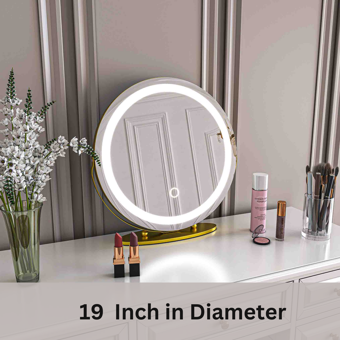 19'' Round Lighted Makeup Vanity Mirror with Lights for Bathroom Table Gold