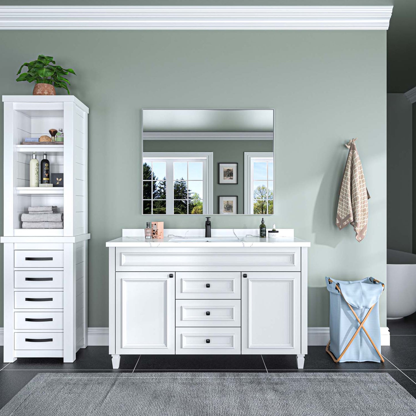 Modern Rectangular Bathroom Mirror with Aluminum Frame