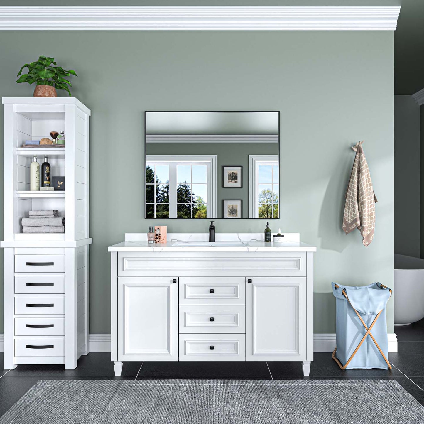 Modern Rectangular Bathroom Mirror with Aluminum Frame