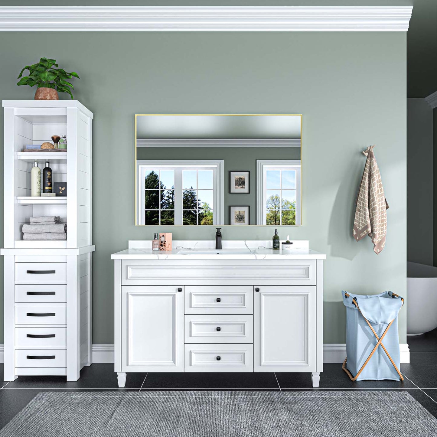 Modern Rectangular Bathroom Mirror with Aluminum Frame