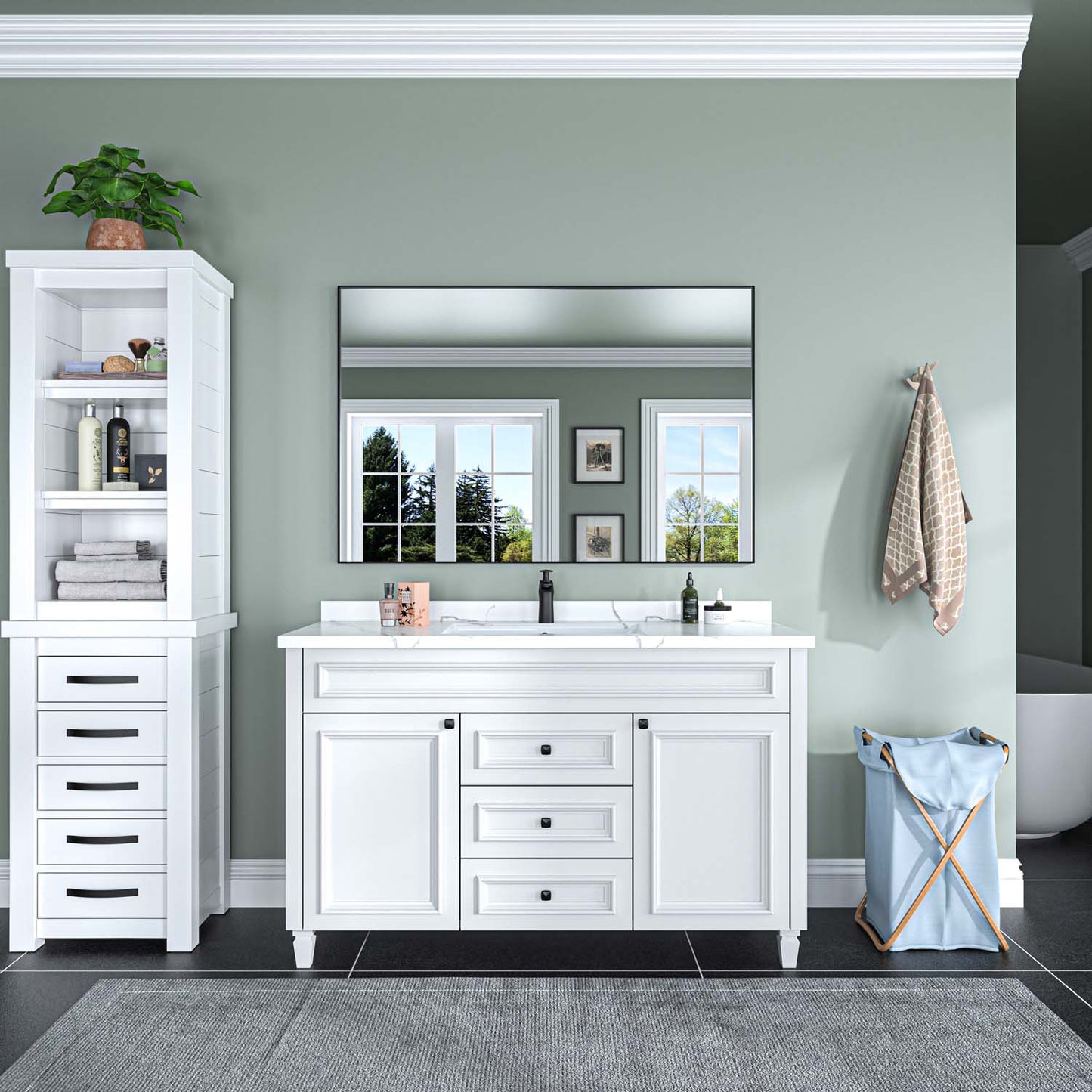 Modern Rectangular Bathroom Mirror with Aluminum Frame