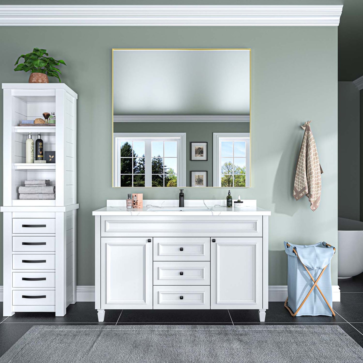 Modern Rectangular Bathroom Mirror with Aluminum Frame